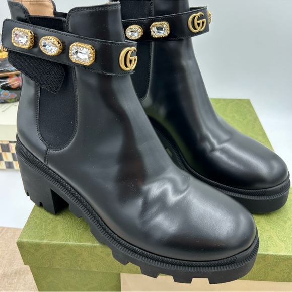 Women’s Gucci, black heel trip embellished Chelsea boots size 42 made in Italy - Picture 4 of 11